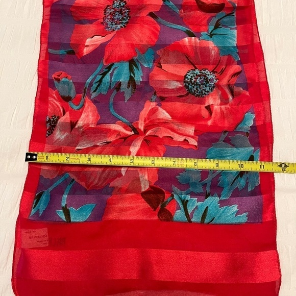 BILL BLASS for Careta Signed Vintage Sheer Floral Scarf Poppies Made in Italy - Picture 10 of 10